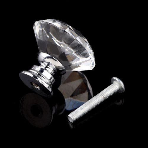 FC 10Pcs 30mm Diamond Shape Crystal Glass Knob Cupboard Drawer Pull Handle New