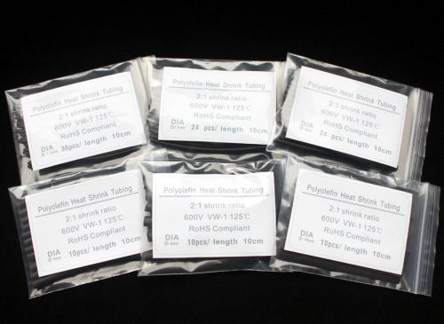 6 sizes heat shrink tubing black color plastic bag assortment kit1.5 2.5 3 5 6mm for sale