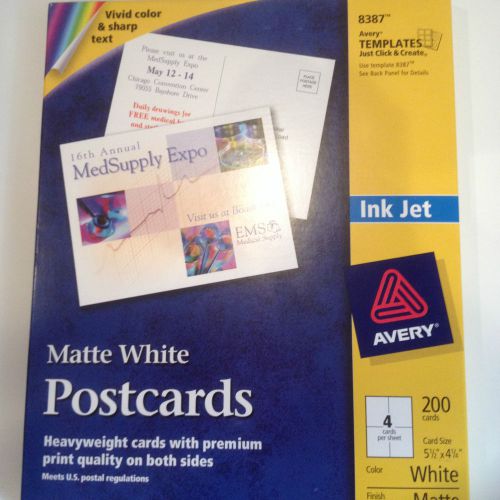 NEW Avery 8387 Inkjet Printer Postcards  200/BX, Matte White 5-1/2&#034;x 4-1/4&#034;,