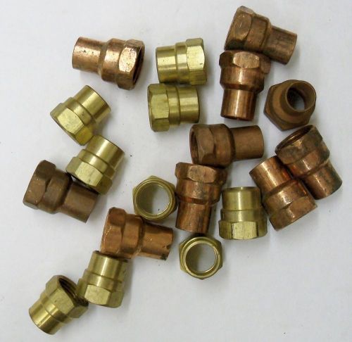 Assorted 19 Piece 1/2&#034; Copper Sweat Female Adapters 5/8 OD Plumbing Parts Lot V