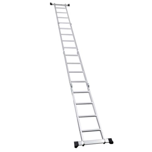 NB 330LB 15.5FT Step Ladder Platform Multipurpose Aluminum Foldable Scaffold