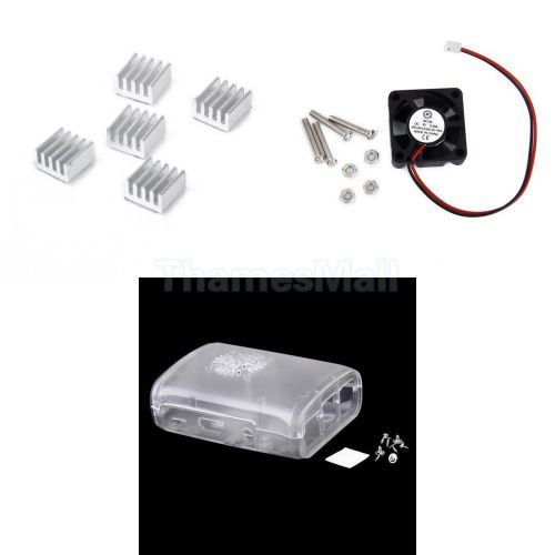 Clear case enclosure box+cooling fan +5pcs heat sink for raspberry pi 2 model b+ for sale