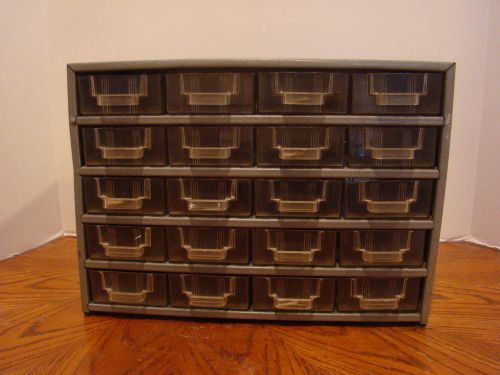 VTG GREY STEEL storage organizer/ cabinet w/20 Plastic Drawers - Multi Use -EUC