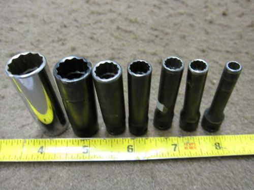 Snap on 7 pc deep 12 point socket set 1/4&#034; dr 3/16&#034; - 9/16&#034; for sale