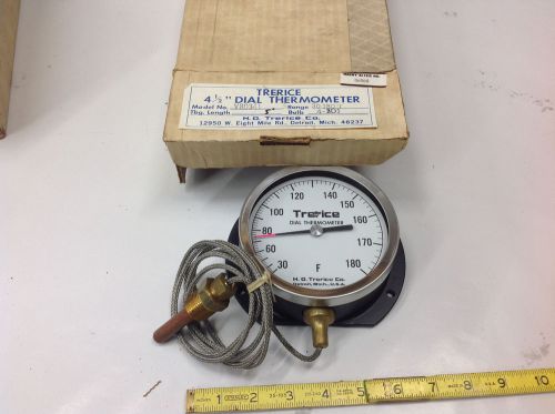 Trerice V80341, 4-1/2&#034; Dial Thermometer 30-180 F, 5&#039; Tubing, 4-3D1 Bulb. NEW