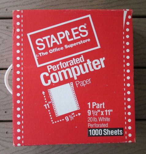 Staples 1000 Sheets Of Continuous Feed 1-Part Computer Paper Dot Matrix Printer