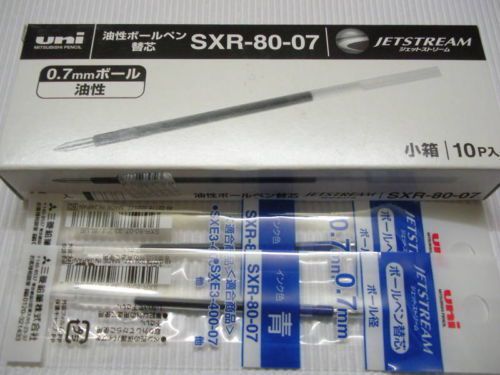 10 piece uni-ball sxr-80 0.7mm ball pen refill for jetstream pen blue for sale
