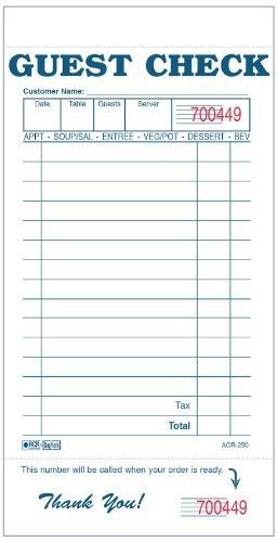 Daymark acr-250 guest check bond, 1 part, white, 6-3/4&#034; length x 3-13/32&#034; width for sale