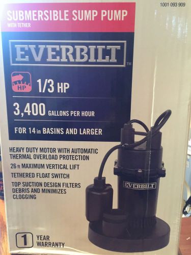 Everbilt 1/3 hp aluminum submersible sump pump with tether for sale