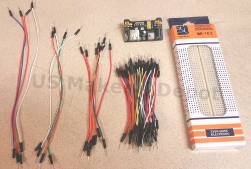 MB-102 Power Supply + Solderless Breadboard 830 + 65pcs Jumper Wires for Arduino