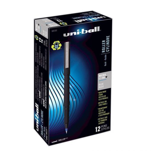 Sanford 60153 uniball rollerball pen, micro/0.5 mm, blue ink/black barrel, dozen for sale