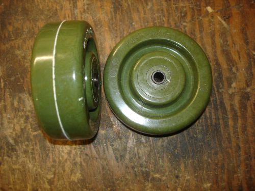 PAIR CASTER POLY WHEELS SIZE 4 X 2 GREEN COLOR LOT 204