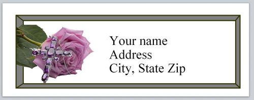 30 Personalized Return Address Labels Rose and cross Buy 3 get 1 free (c840)
