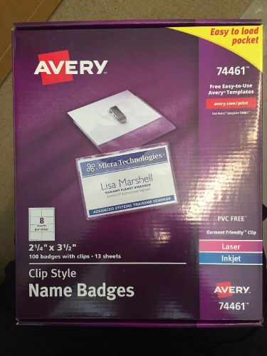 Avery Clip Style Name Badges 74461, 2-1/4&#034;x3-1/2&#034;, 100/bx