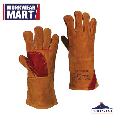 Welding Gauntlet Gloves Reinforced Work Safety Leather Brown, Portwest UA530