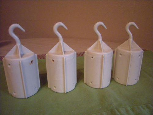 SET OF 4 HOOK SCALE WEIGHTS SEWING? CLOCK? CALIBRATION? LAB? EACH JUST OVER 1 LB