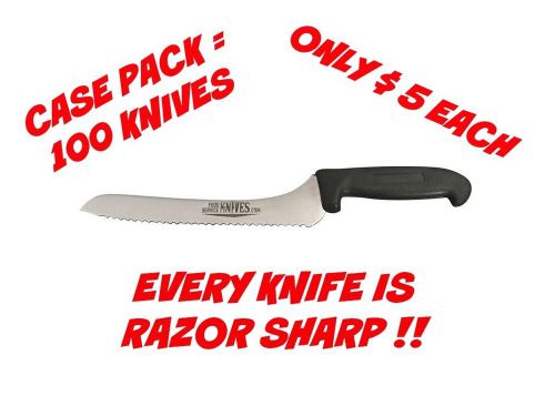 100 offset black bread knives 9” handle serrated bulk sandwich deli knives new for sale