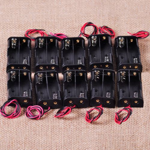 10Pcs Sale Black Plastic 2x 1.5V AA Battery Holder Case Storage Box with Wire