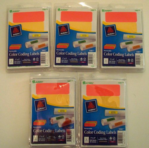 Lot of 5 NEW Avery Removable Color Coding Labels 1 x 3 Neon 5481 Laser or Write