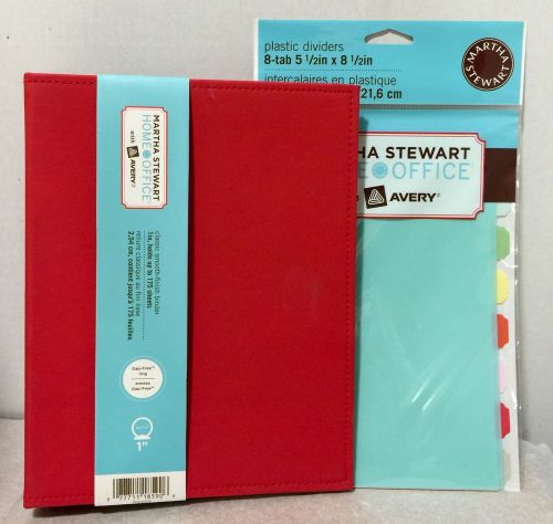 Martha stewart avery red smooth finish binder, 5.5&#034; x 8.5&#034; w/ 8 tab dividers new for sale