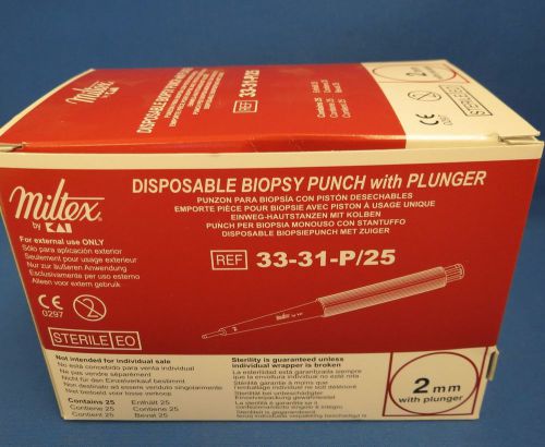 Box/25 Miltex Disposable 2mm Biopsy Punches w/ Plunger # 33-31-P/25