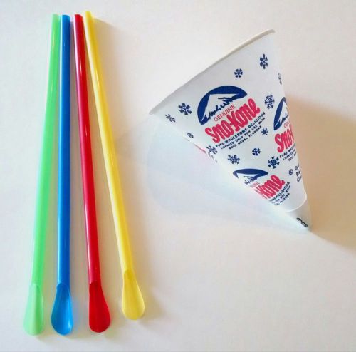 50 Pack Snow Cone Cups and Spoon Straws. Cups and Spoon Straws for Shaved Ice