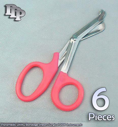 6 Pcs Paramedic Utility Bandage Shear Scissor 7.25&#034;Pink Surgical DDP Instruments