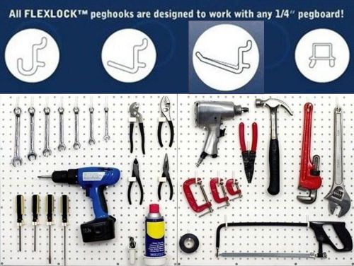 80 assorted locking white peg board hooks fits 1/4&#034; pegboard for sale