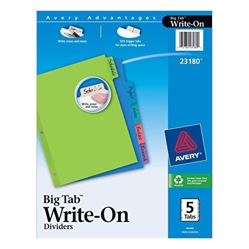 Avery Big Tab Write-On Dividers,1 Set of 5-Tabs (23180)