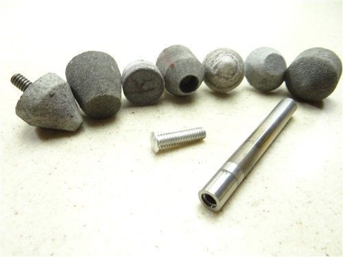 LOT OF 7 SCREW ON MOUNTED ABRASIVE STONE 7/8&#034; TO 1-1/3&#034; W/ 3/8&#034; ARBOR