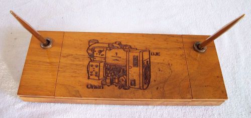 Vintage laser engraved teak pen/pencil desk set/storage comp. + calc. onan corp. for sale