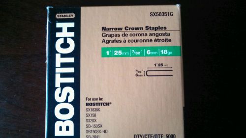 Stanley Bostitch Narrow Crown Staples SX50351G 1&#034; X 7/32&#034;  18 GAUGE 5,000 PCS