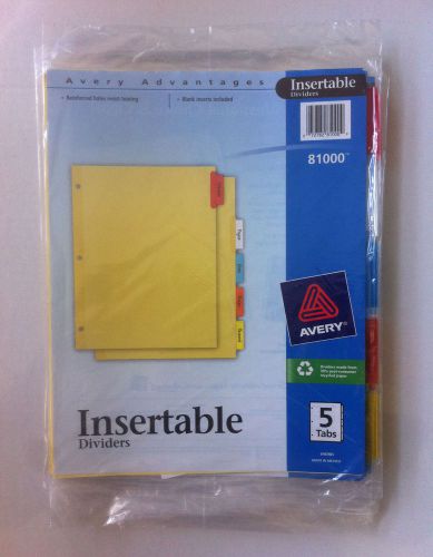 6 Avery Insertable Dividers 5-Tabs 81000 Set Blank Binder Inserts Included Packs
