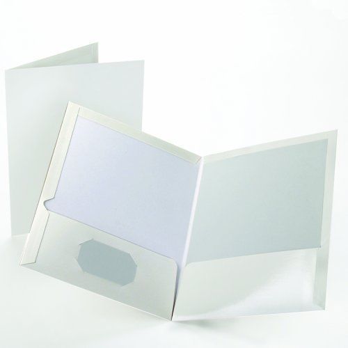 Oxford Showfolio Laminated Twin Pocket Folders, Letter Size, White, 25 per Box