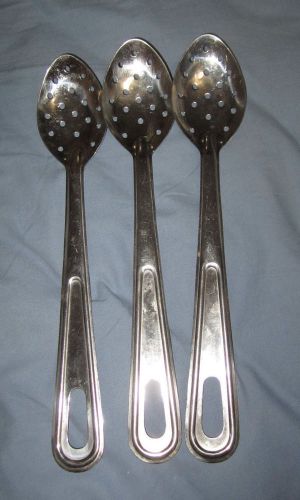 Set of Three Perforated 13&#034; Stainless Steel Catering Serving Spoons