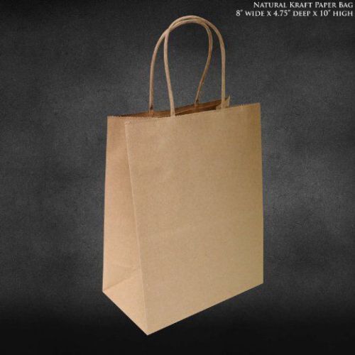 25 Pcs 8x4.75x10.5&#034; Kraft Brown Paper Handle Shopping Gift Merchandise Carry Ret