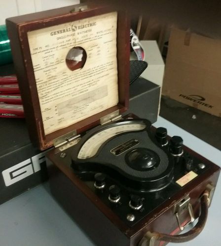 Vintage GE Wattmeter in solid wood case and original instruction book