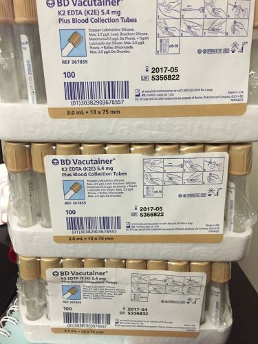 300 tubes beige blood collection tubes k2 edta (k2e) 3.0ml 13 x 75mm exp 2017/04 for sale