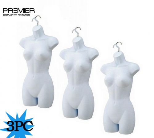 3 piece female full body torso hip long hanging w/ hook plastic mannequin white for sale