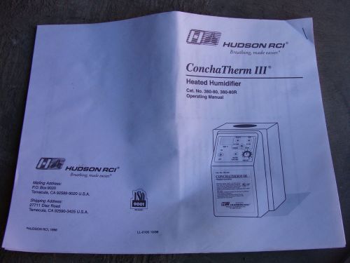 Manual For Hudson RCI ConchaTherm III Cat. #380-80