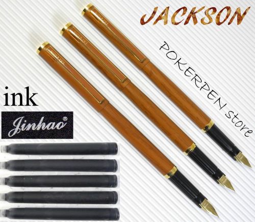 free ship 3pcs JACKSON 205 fountain pen WOOD pattern +5 JINHAO cartridges BLACK