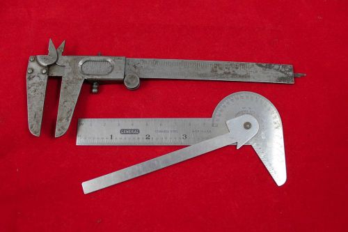 General Hardware Mfg Co Machinist&#039;s Tools #16 Protractor 1937 &amp; #721 5&#034; Caliper
