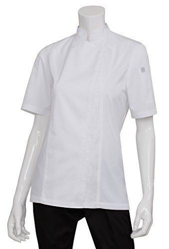 Chef Works BCWSZ006-WHT-M Women&#039;s Weight Short Sleeve Zip Coat, Medium, White