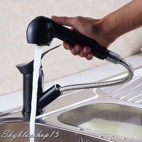 Pull Out Spray Kitchen Basin Sink Mixer Tap Swivel Spout Monobloc Faucet Black