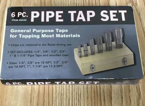 6 Piece NPT Taper Pipe Tap Set 1/4&#034; thru 1 1/4&#034; With Wood Box