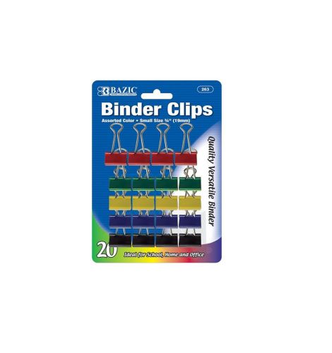 BAZIC Small 3/4 19mm Assorted Color Binder Clip 20 Pack Case Of 12 Total 240 Ct