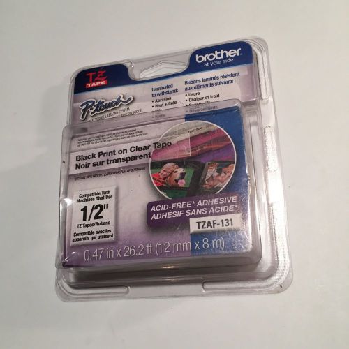 Brother p-touch tzaf-131 tape 1/2 (12mmx8m)black on clear tape for sale