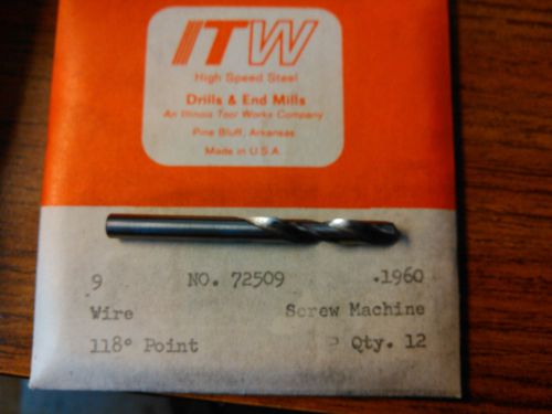 ITW HSS Screw Machine Twist Drills 9 Wire #72509, .1960, 96-pack