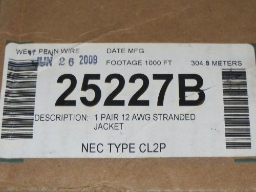 West Penn Wire 25227B 1 Pair 12 AWG Gray Jacket 288&#039; Plenum Speaker Wire