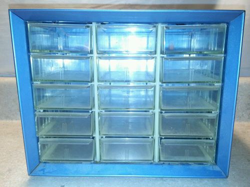 VTG Akro Mils 15 Drawer Cabinet w/ Dividers; Blue Metal Storage Bin Crafts    5C